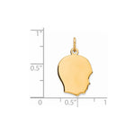 Gold Plated Sterling Silver Facing Right Engravable Boy Head Charm, Satin Back, 0.46mm Thick, 22 x 14mm view