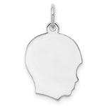 Sterling Silver Facing Right Engravable Boy Head Charm, Satin Back, 0.69mm Thick, 17 x 14mm view