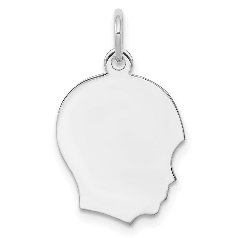 Sterling Silver Facing Right Engravable Boy Head Charm, Satin Back, 0.69mm Thick, 17 x 14mm