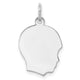 Sterling Silver Facing Right Engravable Boy Head Charm, Polished Back, 0.46mm Thick, 22 x 14mm