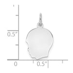 Sterling Silver Facing Left Engravable Boy Head Charm, Satin Back, 0.89mm Thick, 17 x 14mm view