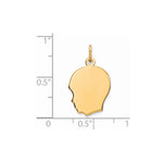 Gold Plated Sterling Silver Facing Left Engravable Boy Head Charm, Satin Back, 0.69mm Thick, 22 x 14mm view