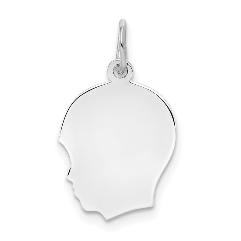 Sterling Silver Facing Left Engravable Boy Head Charm, Satin Back, 0.69mm Thick, 17 x 14mm
