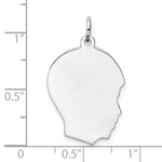 Sterling Silver Facing Right Engravable Boy Head Charm, Polished Back, 0.89mm Thick, 28 x 17mm view