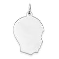 Sterling Silver Facing Right Engravable Boy Head Charm, Satin Back, 0.46mm Thick, 23 x 17mm