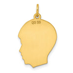 Gold Plated Sterling Silver Facing Right Engravable Boy Head Charm, Satin Back, 0.69mm Thick, 28 x 17mm view