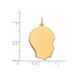 Gold Plated Sterling Silver Facing Right Engravable Boy Head Charm, Satin Back, 0.89mm Thick, 28 x 17mm view