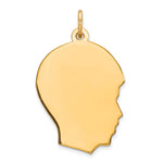 Gold Plated Sterling Silver Facing Right Engravable Boy Head Charm, Satin Back, 0.89mm Thick, 28 x 17mm view