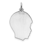 Sterling Silver Facing Left Engravable Boy Head Charm, Satin Back, 0.89mm Thick, 33.75 x 25.3mm view
