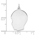 Sterling Silver Facing Left Engravable Boy Head Charm, Satin Back, 0.69mm Thick, 32 x 21mm view