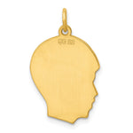 Gold Plated Sterling Silver Facing Left Engravable Boy Head Charm, Satin Back, 1.27mm Thick, 28 x 17mm view