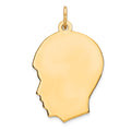 Gold Plated Sterling Silver Facing Left Engravable Boy Head Charm, Satin Back, 0.89mm Thick, 28 x 17mm