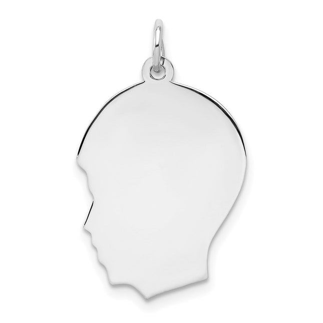 Sterling Silver Rhod-plate Eng. Boy Polished Front/Satin Back Disc Charm, 32 x 21mm (50)