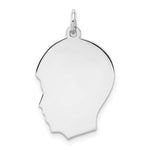 Sterling Silver Facing Left Engravable Boy Head Charm, Polished Back, 0.89mm Thick, 28 x 17mm view