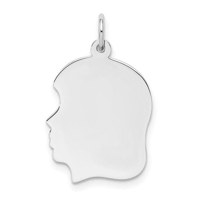 Sterling Silver Rhod-plate Eng. Girl Polished Front/Satin Back Disc Charm, 28 x 16mm