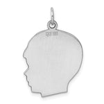 Sterling Silver Facing Right Engravable Boy Head Charm, Satin Back, 0.46mm Thick, 26 x 20mm view