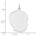 Sterling Silver Facing Right Engravable Boy Head Charm, Satin Back, 0.46mm Thick, 26 x 20mm view