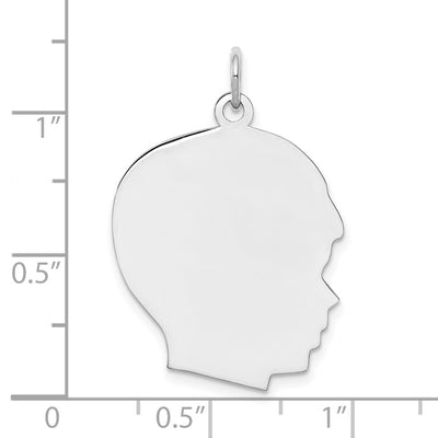 Sterling Silver Facing Right Engravable Boy Head Charm, Satin Back, 1.27mm Thick, 31 x 20mm