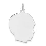 Sterling Silver Facing Right Engravable Boy Head Charm, Satin Back, 0.46mm Thick, 26 x 20mm view