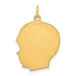 Gold Plated Sterling Silver Facing Right Engravable Boy Head Charm, Satin Back, 0.46mm Thick, 31 x 20mm view