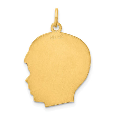 Gold Plated Sterling Silver Facing Right Engravable Boy Head Charm, Satin Back, 1.27mm Thick, 31.00 x 20.00mm