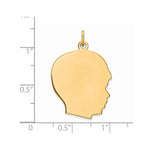 Gold Plated Sterling Silver Facing Right Engravable Boy Head Charm, Satin Back, 0.69mm Thick, 31 x 20mm view