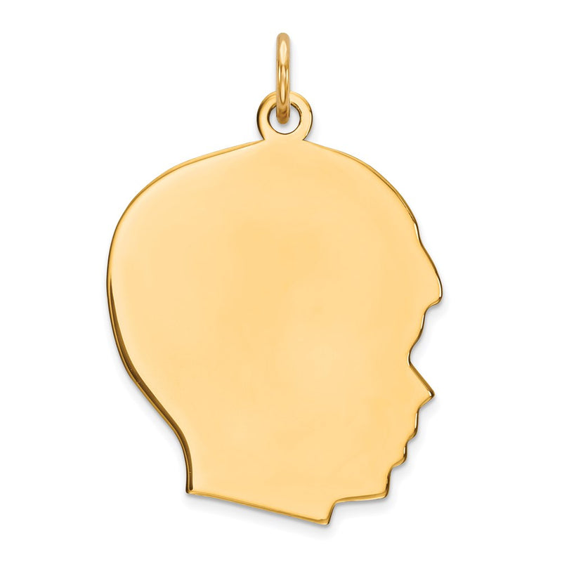 Gold Plated Sterling Silver Facing Right Engravable Boy Head Charm, Satin Back, 0.46mm Thick, 31 x 20mm