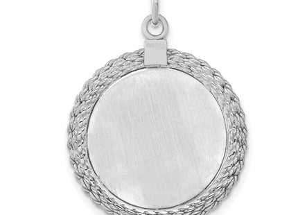 SS Rh-plt Engraveable Round with Rope Polished Front/Satin Back Disc