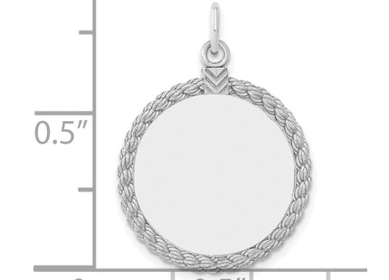 SS Rh-plt Engraveable Round with Rope Polished Front/Satin Back Disc