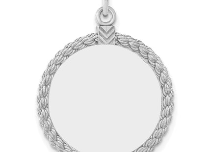 SS Rh-plt Engraveable Round with Rope Polished Front/Satin Back Disc