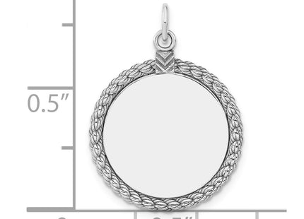 Sterl Silver Rh-plt Engraveable Round with Rope Polished Front/Back Disc