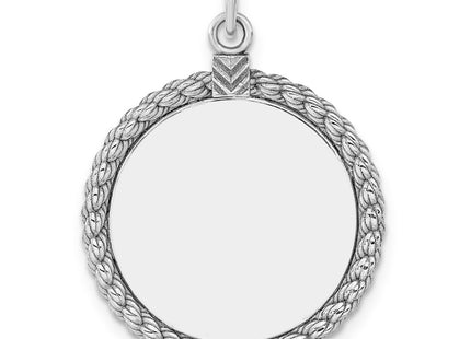 Sterl Silver Rh-plt Engraveable Round with Rope Polished Front/Back Disc