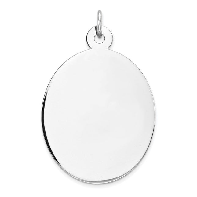 Sterling Silver Rhod-plate Eng. Oval Polish Front/Back Disc Charm, 26 x 17mm (18P)