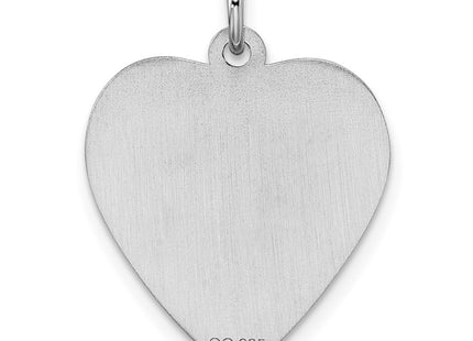 SS Rh-plt Engraveable Heart Patterned Polished Front/Satin Back Disc