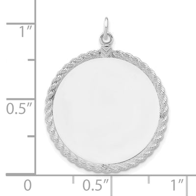 Sterling Silver Rhod-plated Eng. Rnd w/Rope Polish Front/Satin Back Disc, 39 x 28mm