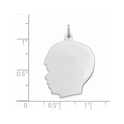 Sterling Silver Facing Left Engravable Boy Head Charm, Satin Back, 0.46mm Thick, 32 x 21mm