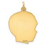 Gold Plated Sterling Silver Facing Left Engravable Boy Head Charm, Satin Back, 1.27mm Thick, 32 x 21mm view
