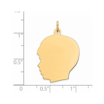 Gold Plated Sterling Silver Facing Left Engravable Boy Head Charm, Satin Back, 0.69mm Thick, 32 x 21mm
