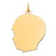 Gold Plated Sterling Silver Facing Left Engravable Boy Head Charm, Satin Back, 0.69mm Thick, 32 x 21mm