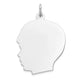Sterling Silver Facing Left Engravable Boy Head Charm, Satin Back, 0.46mm Thick, 32 x 21mm