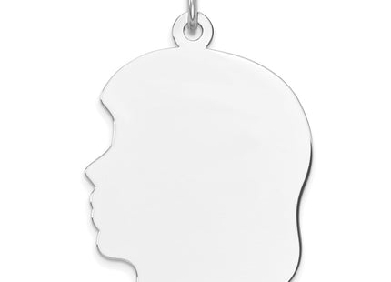 Sterling Silver Rhod-plate Eng. Girl Polished Front/Satin Back Disc Charm, 31 x 20mm