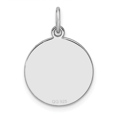 Sterling Silver Rhod-plated Eng. Rnd Polish Front & Back Disc Charm, 21 x 15.4mm