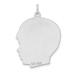 Sterling Silver Facing Right Engravable Boy Head Charm, Satin Back, 1.27mm Thick, 33 x 25.5mm view