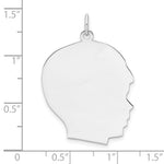 Sterling Silver Facing Right Engravable Boy Head Charm, Polished Back, 0.89mm Thick, 33 x 25.5mm view