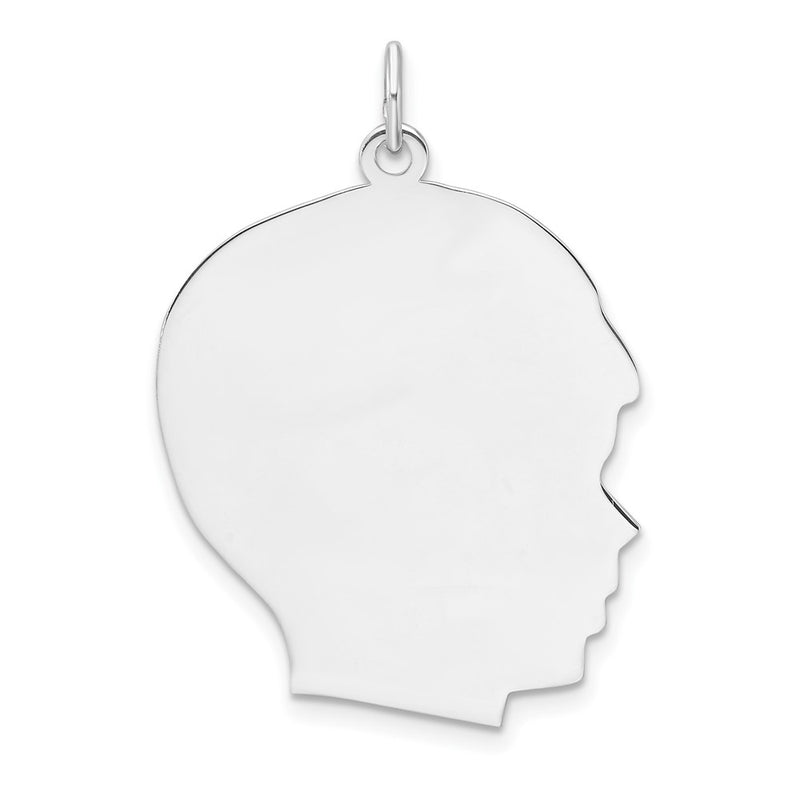 Sterling Silver Facing Right Engravable Boy Head Charm, Polished Back, 1.27mm Thick, 33 x 25.5mm
