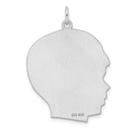 Sterling Silver Facing Left Engravable Boy Head Charm, Satin Back, 1.27mm Thick, 33.75 x 25.3mm view