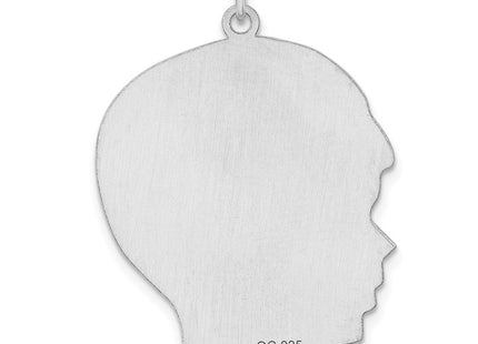 Sterling Silver Rhod-plate Eng. Boy Polished Front/Satin Back Disc Charm, 33.75 x 25.3mm