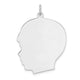 Sterling Silver Facing Left Engravable Boy Head Charm, Satin Back, 1.27mm Thick, 33.75 x 25.3mm