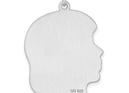 Sterling Silver Rhod-plate Eng. Girl Polished Front/Satin Back Disc Charm, 32.75 x 23.8mm