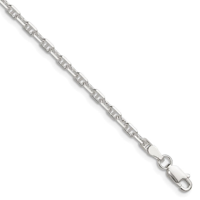 Sterling Silver Polished and D/C Mariner Link Bracelet, 7 x 3mm